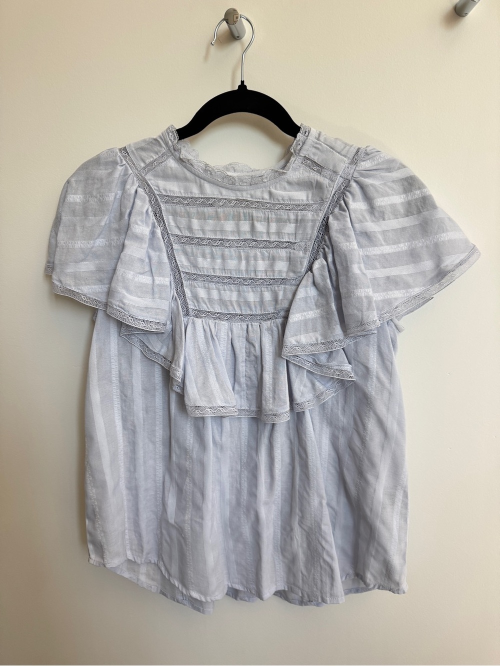 Isabel Marant Etoile Pleyel Lace Trim Blouse - Light Blue Ruffle Top - Size 34